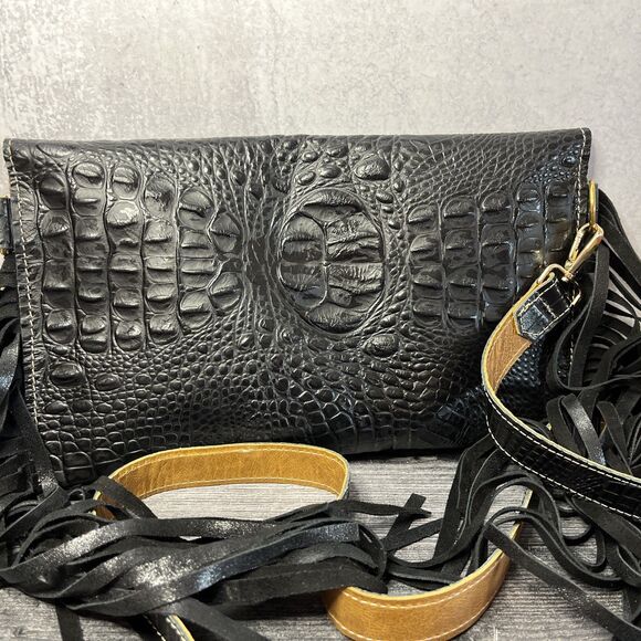 Genuine leather Alligator crossbody/shoulder/clutch with fringe trim - Picture 6 of 7